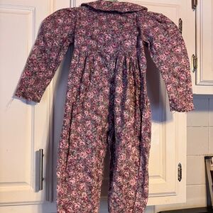 Handmade 90s toddler spring Floral Long Sleeve Smocked jumpsuit  - rose print si
